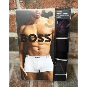 Hugo Boss Men Underwear 3-Pack Black Cotton-Stretch Trunks M